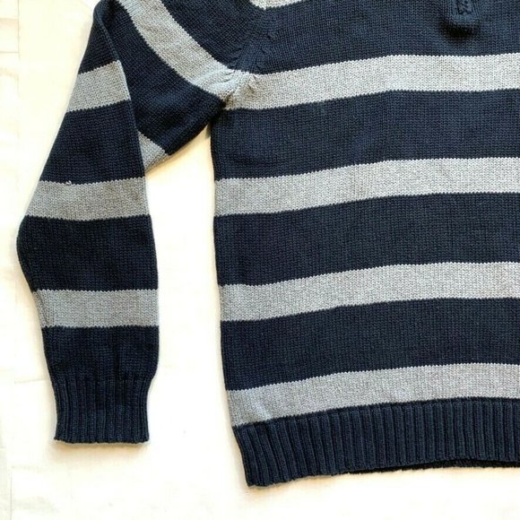 Chaps Sweater Mens Medium Striped 1/4 Zip Chunky Knit Pullover Mock Neck Cotton - Picture 7 of 12